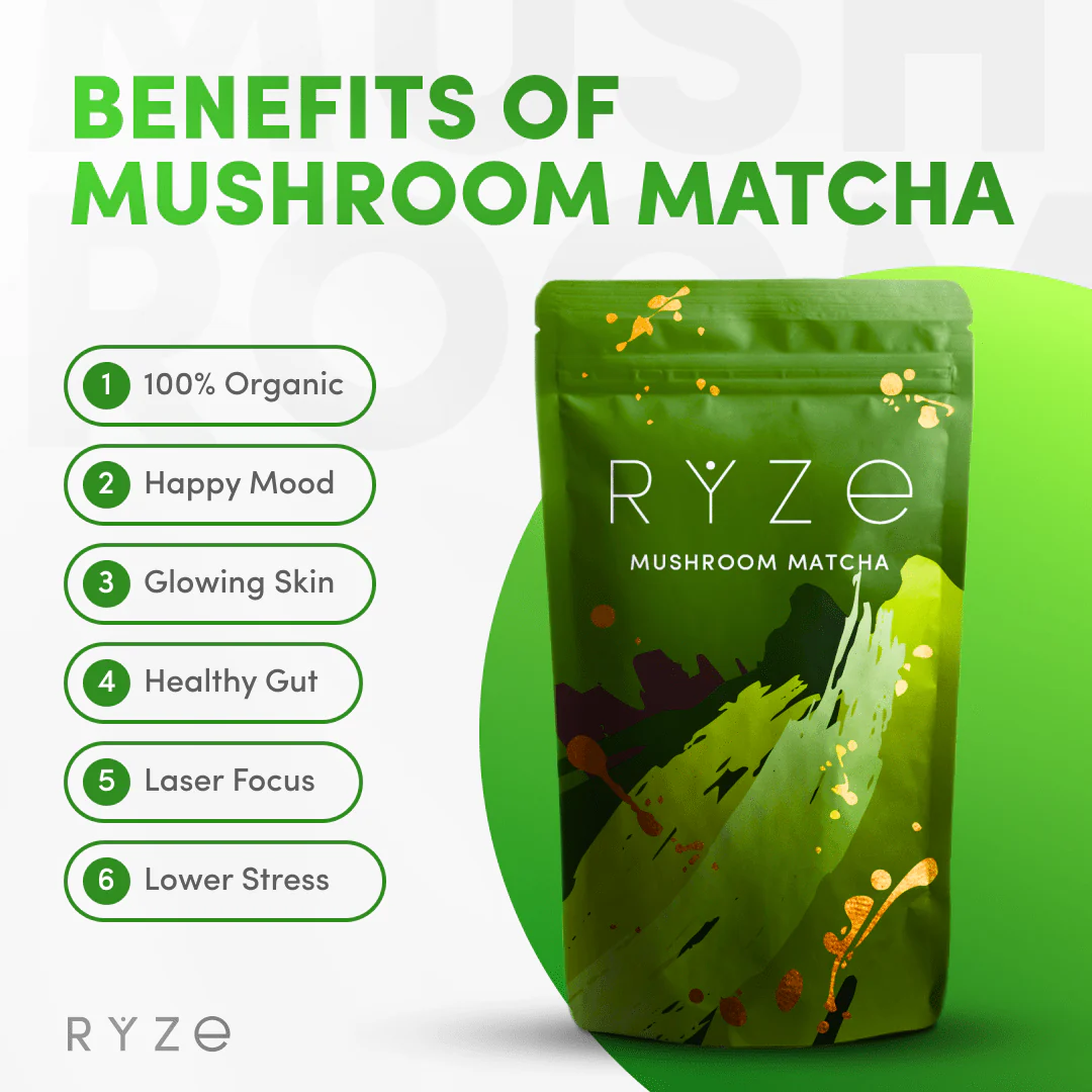 RYZE Mushroom Matcha - with 6 Organic Adaptogenic Mushrooms Grown In USA and Ceremonial-Grade Japanese Matcha - Image 4