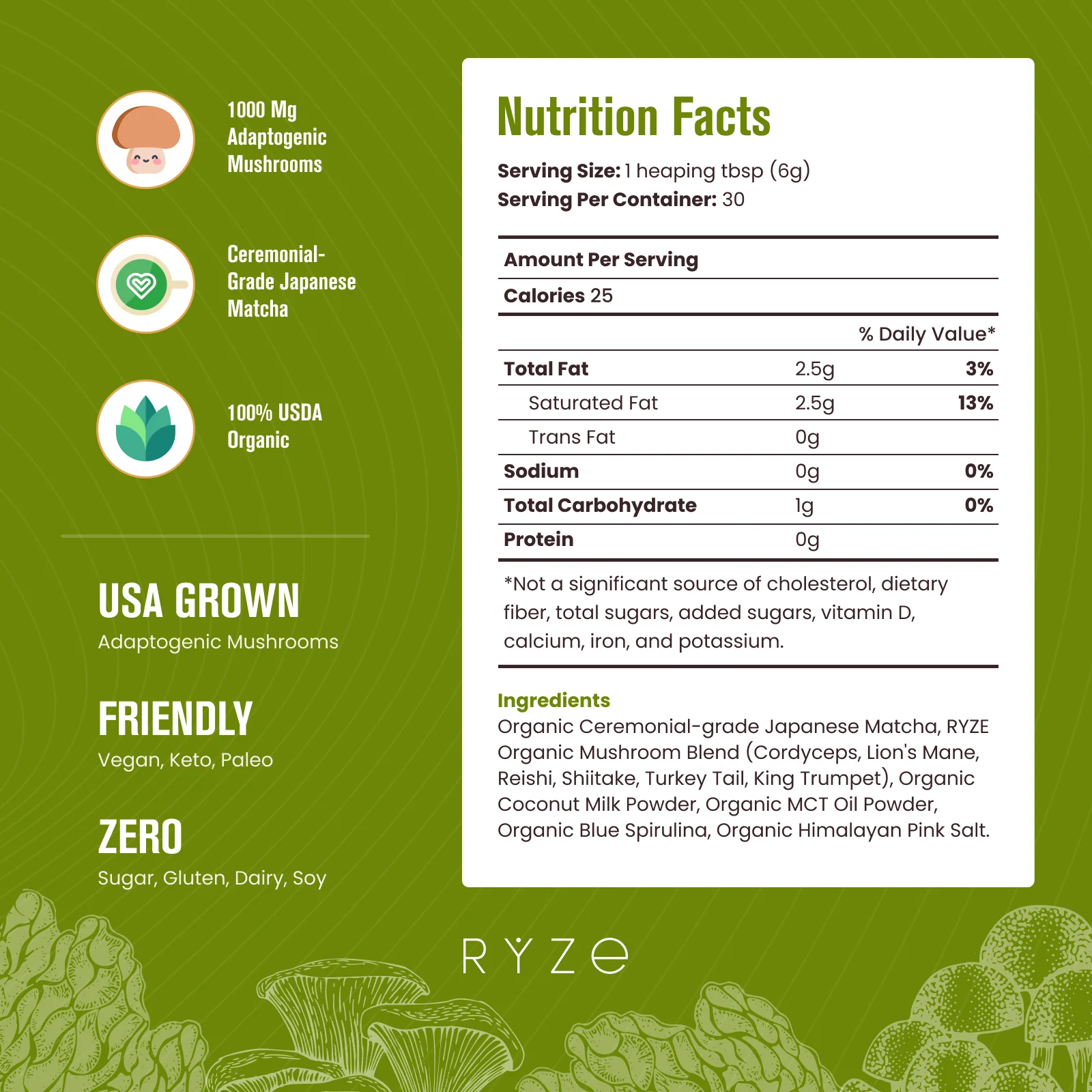 RYZE Mushroom Matcha - with 6 Organic Adaptogenic Mushrooms Grown In USA and Ceremonial-Grade Japanese Matcha - Image 7